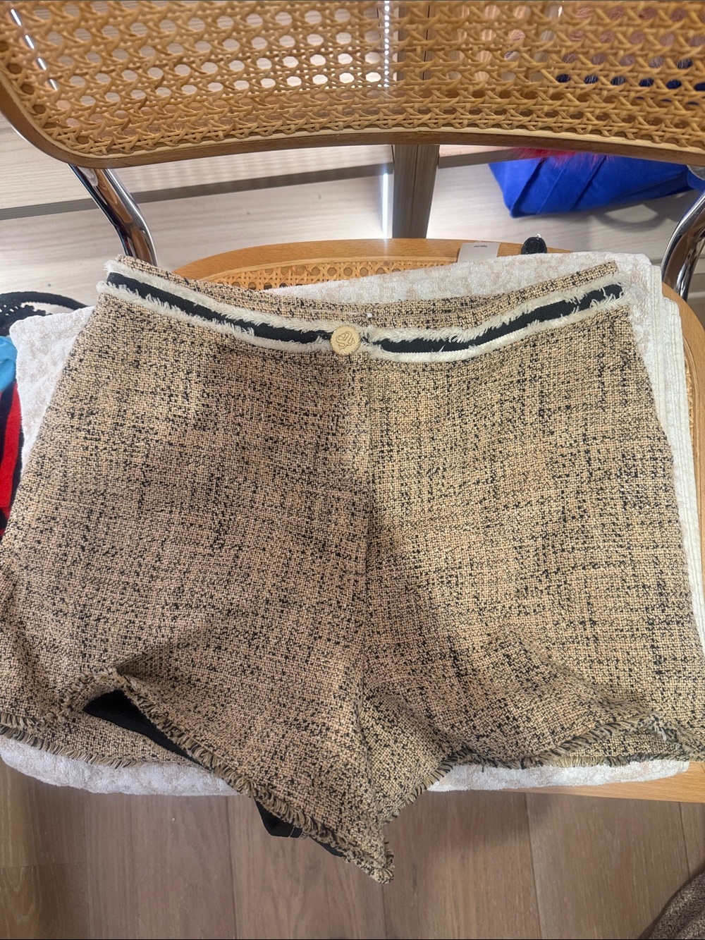 Sandro Paris Tweed Shorts in Beige with Black Trim